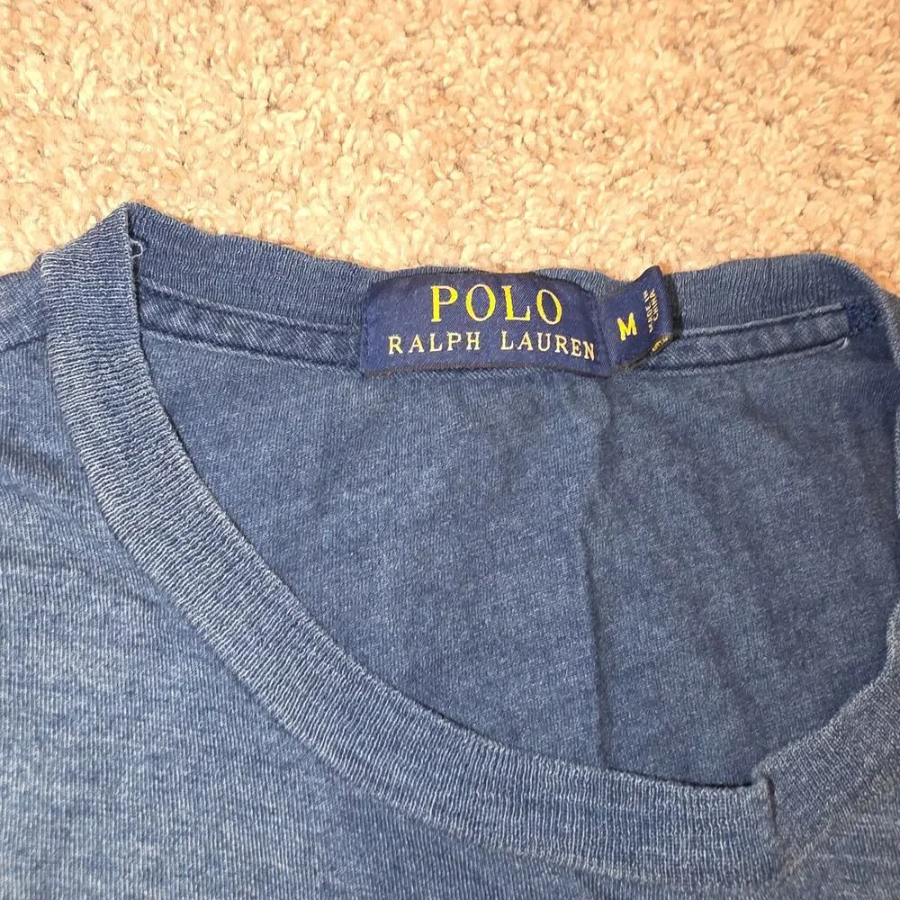 Polo Ralph Lauren, navy basic tshirt with‎ single pocket, destressed look sz M